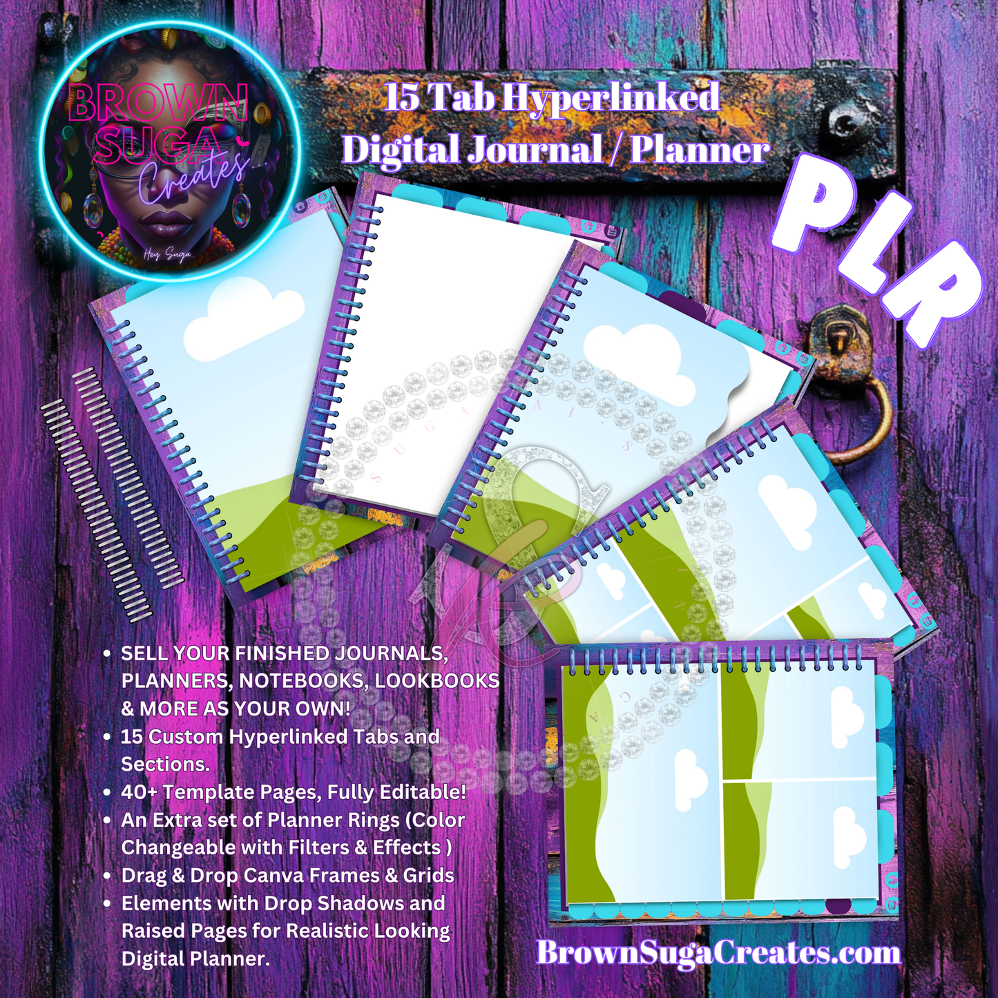 Suga's 15 Tab Hyperlinked Digital Journal/Planner with PLR Rights – Editable, 40+ Template Pages