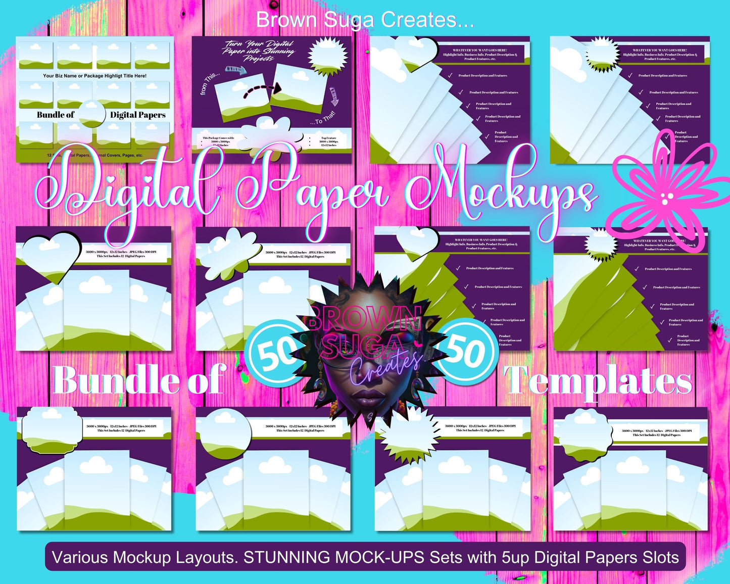 Suga's Digital Papers Mock-Up & Canva Frame Template Set 1